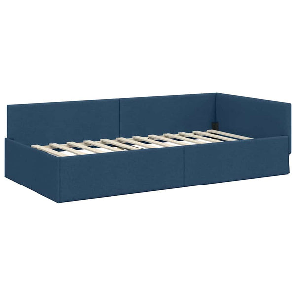 vidaXL Corner Bed Frame with Headboard Blue 90 cm x 190 cm Fabric