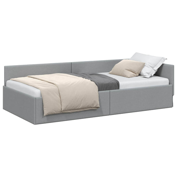 vidaXL Corner Bed Frame with Headboard Light Gray 90 cm x 200 cm Fabric