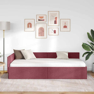 vidaXL Corner Bed Frame with Headboard Wine Red 90 cm x 200 cm Fabric