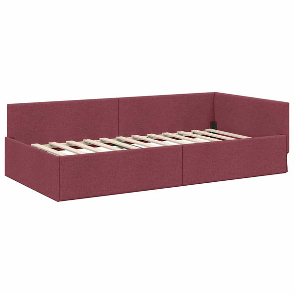 vidaXL Corner Bed Frame with Headboard Wine Red 90 cm x 200 cm Fabric