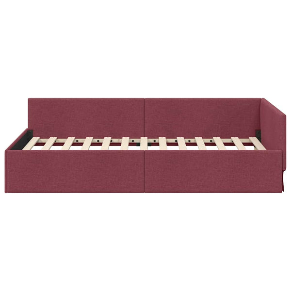 vidaXL Corner Bed Frame with Headboard Wine Red 90 cm x 200 cm Fabric