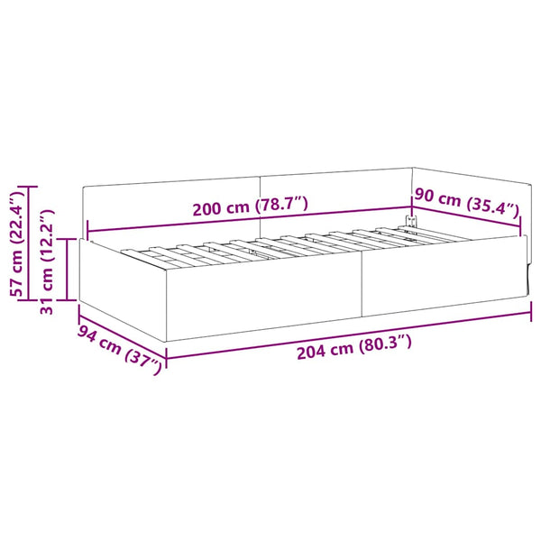 vidaXL Corner Bed Frame with Headboard Wine Red 90 cm x 200 cm Fabric
