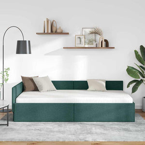 vidaXL Corner Bed Frame with Headboard Dark Green 90 cm x 200 cm Fabric