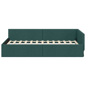 vidaXL Corner Bed Frame with Headboard Dark Green 90 cm x 200 cm Fabric