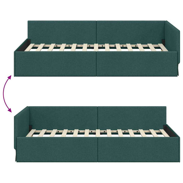 vidaXL Corner Bed Frame with Headboard Dark Green 90 cm x 200 cm Fabric