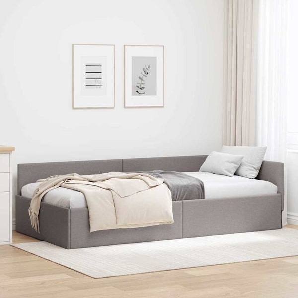 vidaXL Corner Bed Frame with Headboard Taupe 90 cm x 200 cm Fabric