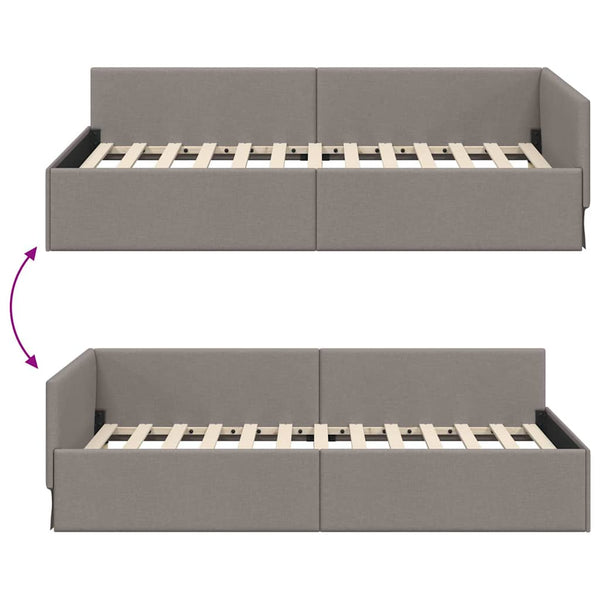 vidaXL Corner Bed Frame with Headboard Taupe 90 cm x 200 cm Fabric