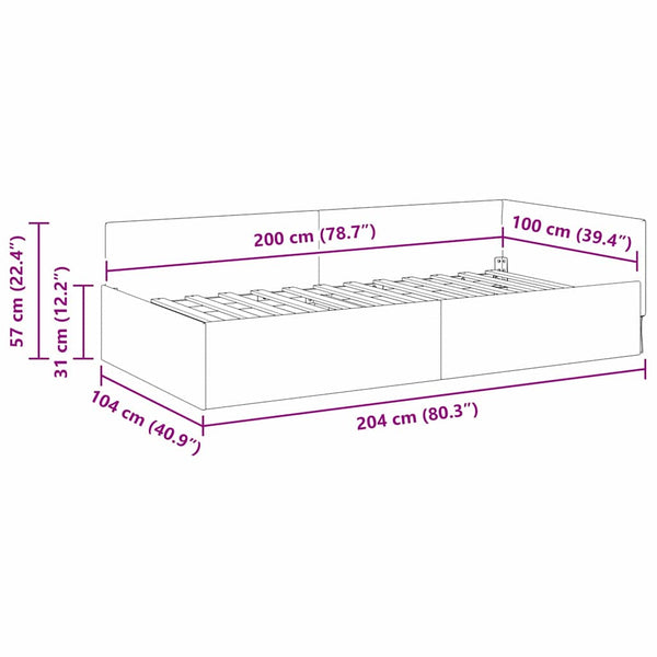 vidaXL Corner Bed Frame with Headboard Wine Red 100 cm x 200 cm Fabric