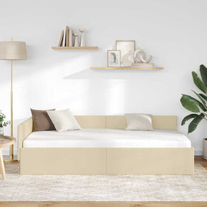vidaXL Corner Bed Frame with Headboard Cream 100 cm x 200 cm Fabric