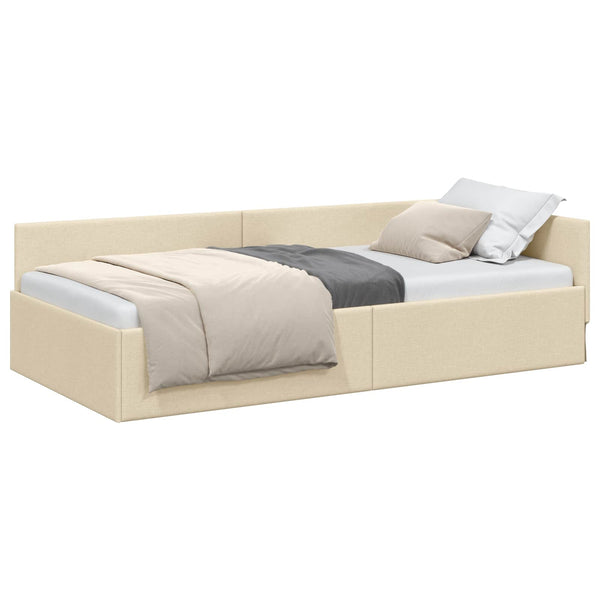 vidaXL Corner Bed Frame with Headboard Cream 100 cm x 200 cm Fabric