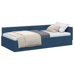 vidaXL Corner Bed Frame with Headboard Blue 100 cm x 200 cm Fabric