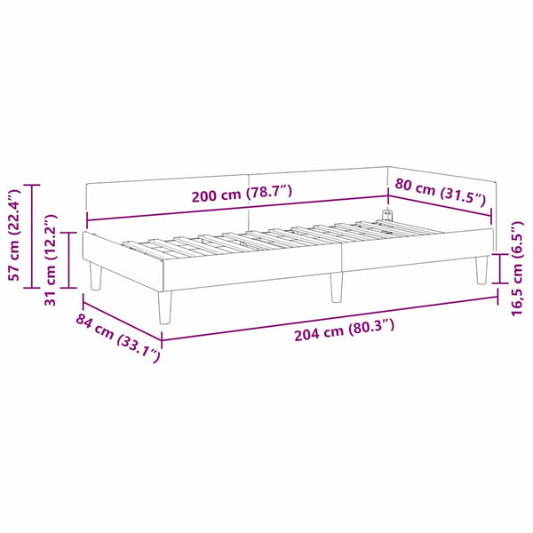 vidaXL Corner Bed Frame with Headboard Dark Grey 80 cm x 200 cm Velvet