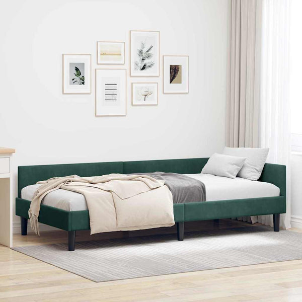 vidaXL Corner Bed Frame with Headboard Dark Green 80 cm x 200 cm Velvet