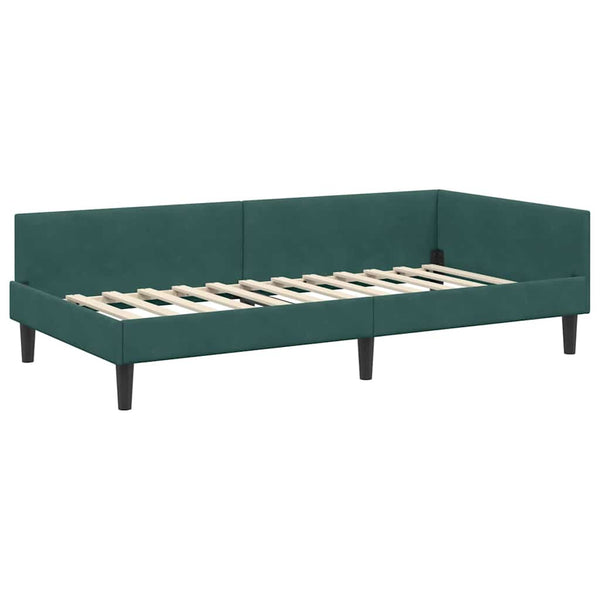 vidaXL Corner Bed Frame with Headboard Dark Green 80 cm x 200 cm Velvet