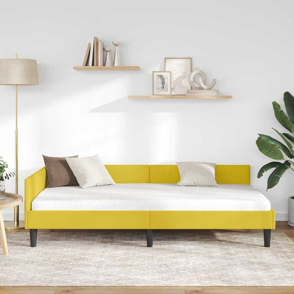 vidaXL Corner Bed Frame with Headboard Yellow 80 cm x 200 cm Velvet