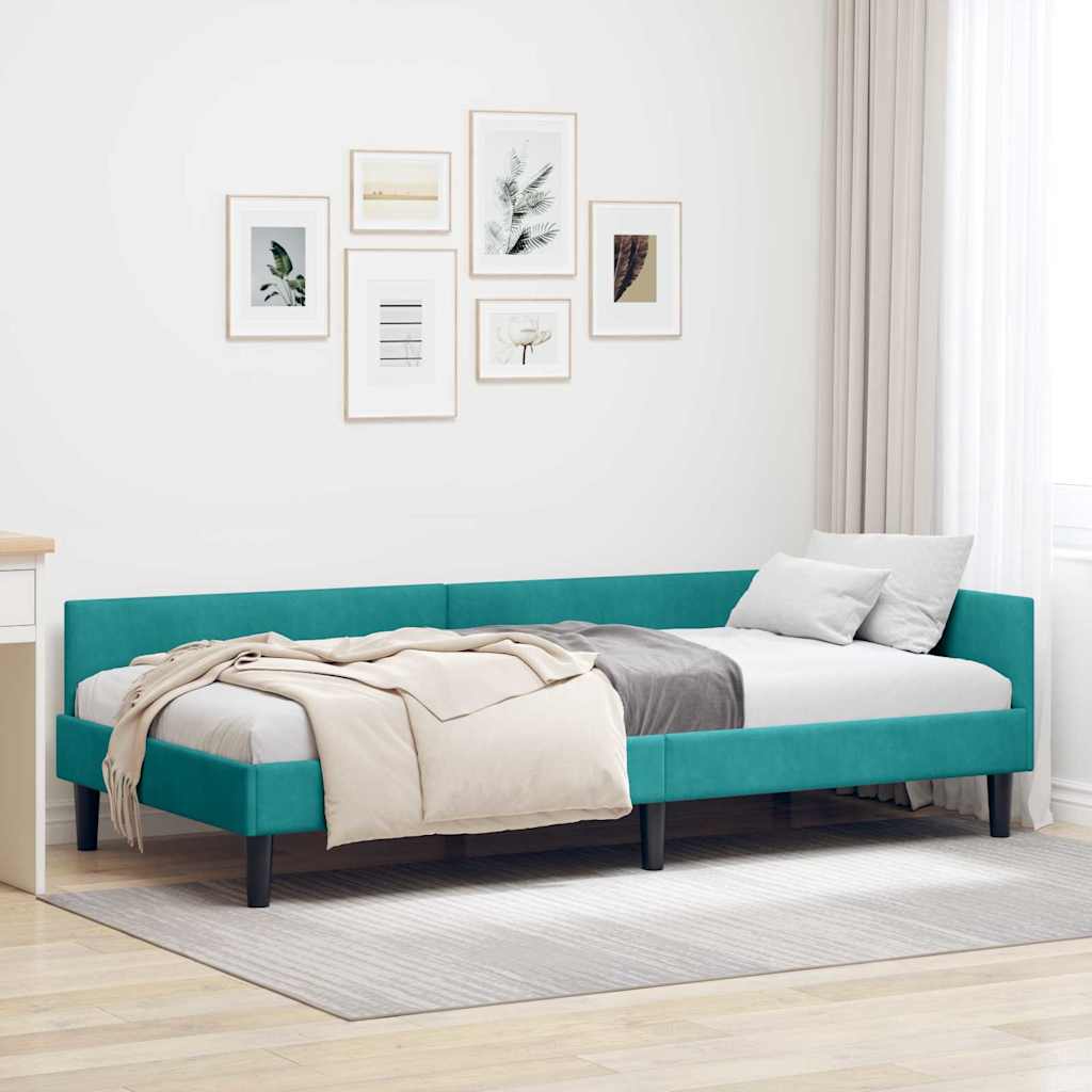 vidaXL Corner Bed Frame with Headboard Turquoise 80 cm x 200 cm Velvet