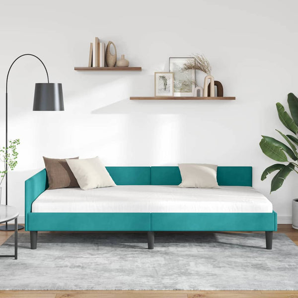 vidaXL Corner Bed Frame with Headboard Turquoise 80 cm x 200 cm Velvet