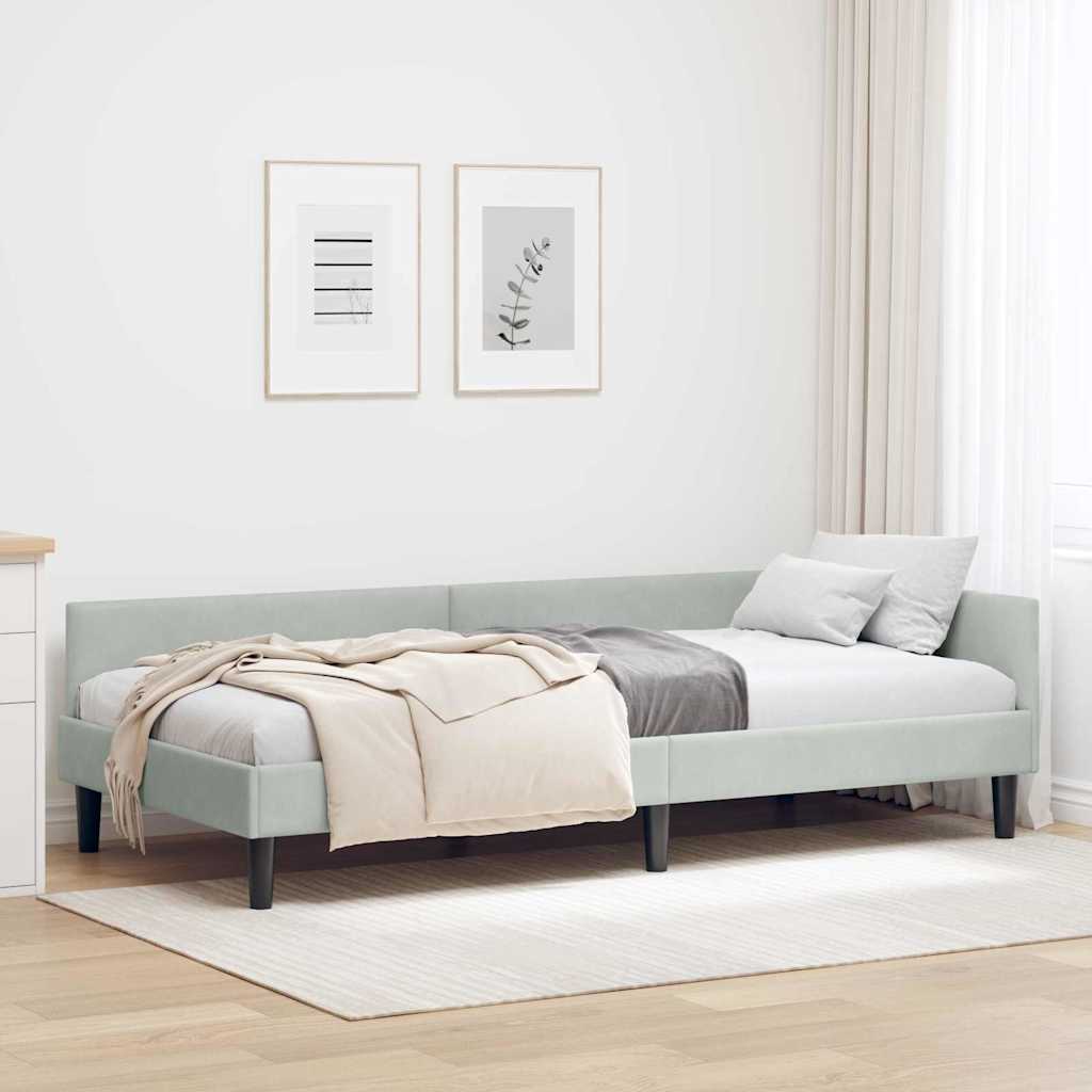 vidaXL Corner Bed Frame with Headboard Light Gray 90 cm x 190 cm Velvet