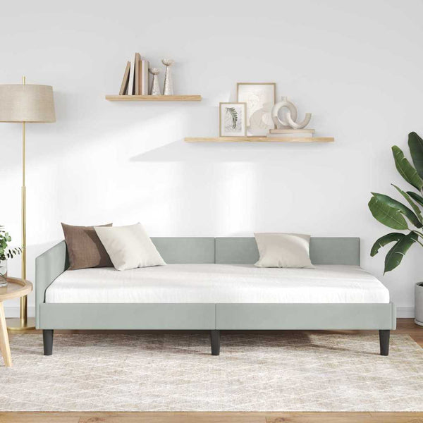 vidaXL Corner Bed Frame with Headboard Light Gray 90 cm x 190 cm Velvet