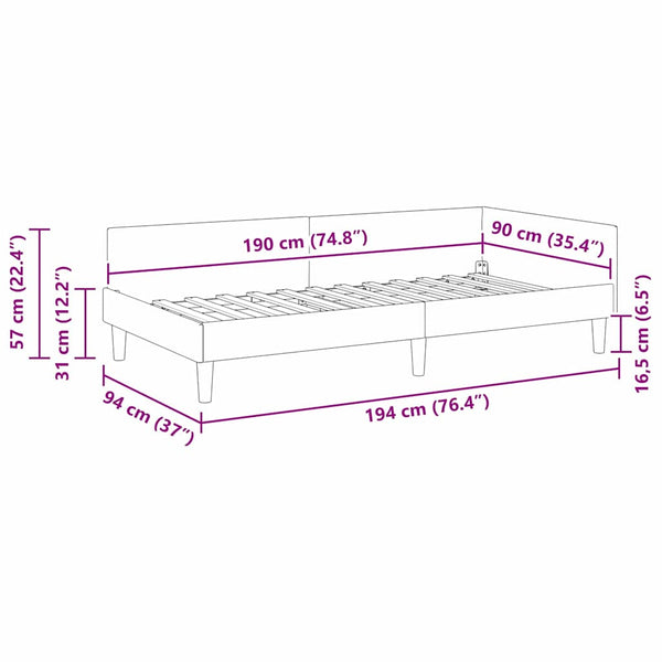 vidaXL Corner Bed Frame with Headboard Dark Grey 90 cm x 190 cm Velvet