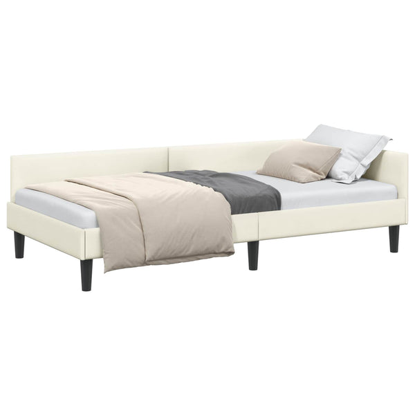 vidaXL Corner Bed Frame with Headboard Cream 90 cm x 190 cm Velvet