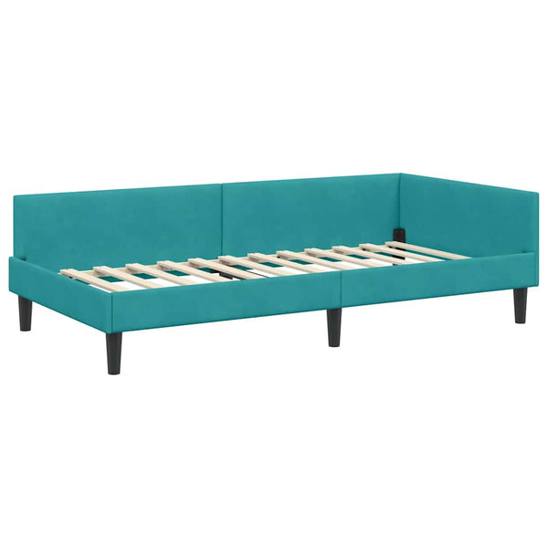 vidaXL Corner Bed Frame with Headboard Turquoise 90 cm x 190 cm Velvet