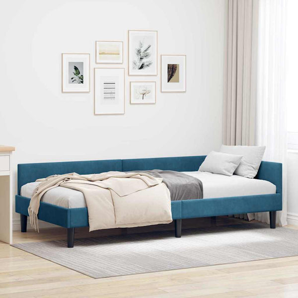 vidaXL Corner Bed Frame with Headboard Blue 90 cm x 200 cm Velvet