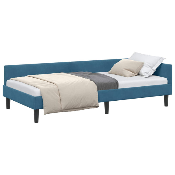 vidaXL Corner Bed Frame with Headboard Blue 90 cm x 200 cm Velvet