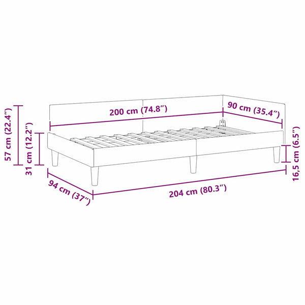 vidaXL Corner Bed Frame with Headboard Blue 90 cm x 200 cm Velvet