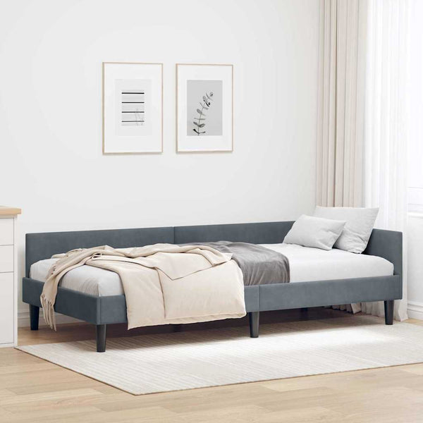 vidaXL Corner Bed Frame with Headboard Dark Grey 90 cm x 200 cm Velvet