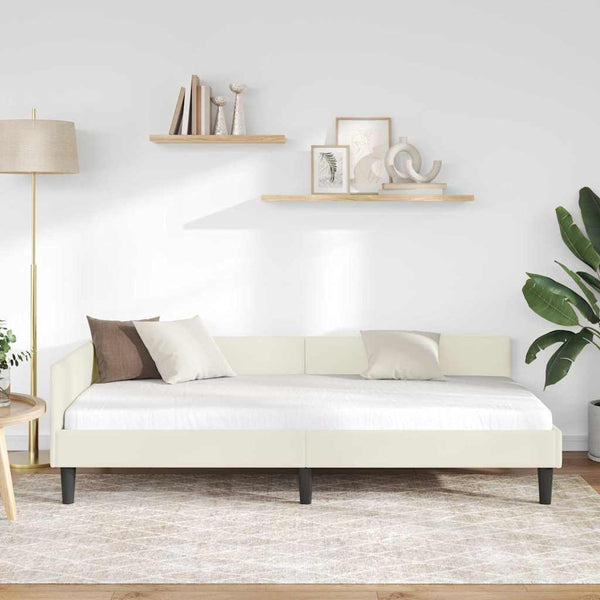 vidaXL Corner Bed Frame with Headboard Cream 90 cm x 200 cm Velvet