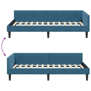 vidaXL Corner Bed Frame with Headboard Blue 100 cm x 200 cm Velvet