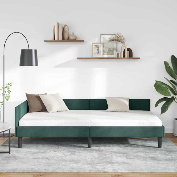 vidaXL Corner Bed Frame with Headboard Dark Green 100 cm x 200 cm Velvet