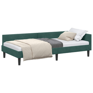 vidaXL Corner Bed Frame with Headboard Dark Green 100 cm x 200 cm Velvet