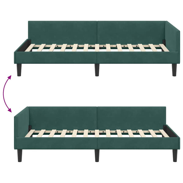 vidaXL Corner Bed Frame with Headboard Dark Green 100 cm x 200 cm Velvet