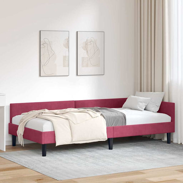 vidaXL Corner Bed Frame with Headboard Wine Red 100 cm x 200 cm Velvet