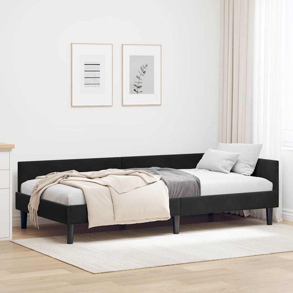 vidaXL Corner Bed Frame with Headboard Black 100 cm x 200 cm Velvet