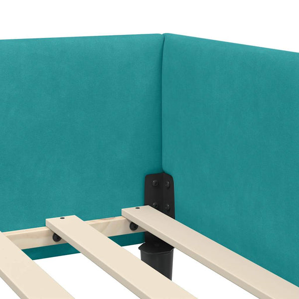 vidaXL Corner Bed Frame with Headboard Turquoise 100 cm x 200 cm Velvet