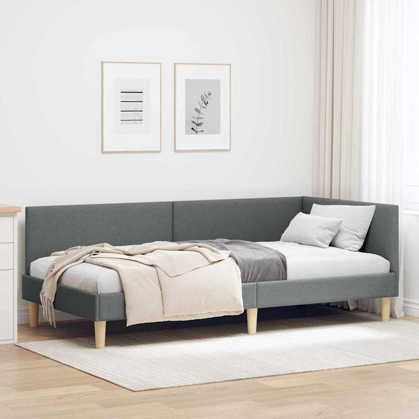 vidaXL Corner Bed Frame Dark Grey 80 cm x 200 cm Fabric and Plywood
