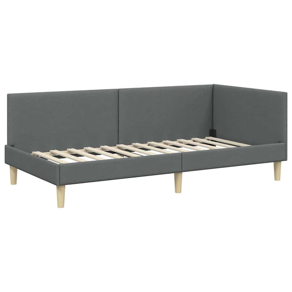 vidaXL Corner Bed Frame Dark Grey 80 cm x 200 cm Fabric and Plywood