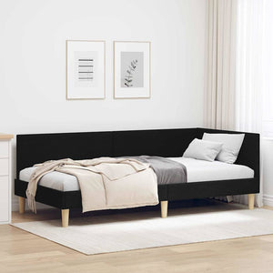 vidaXL Corner Bed Frame Black 80 cm x 200 cm Fabric and Plywood