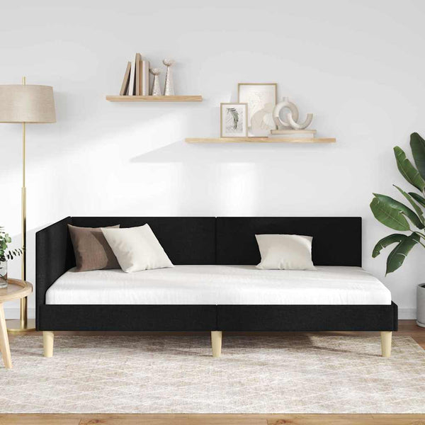 vidaXL Corner Bed Frame Black 80 cm x 200 cm Fabric and Plywood