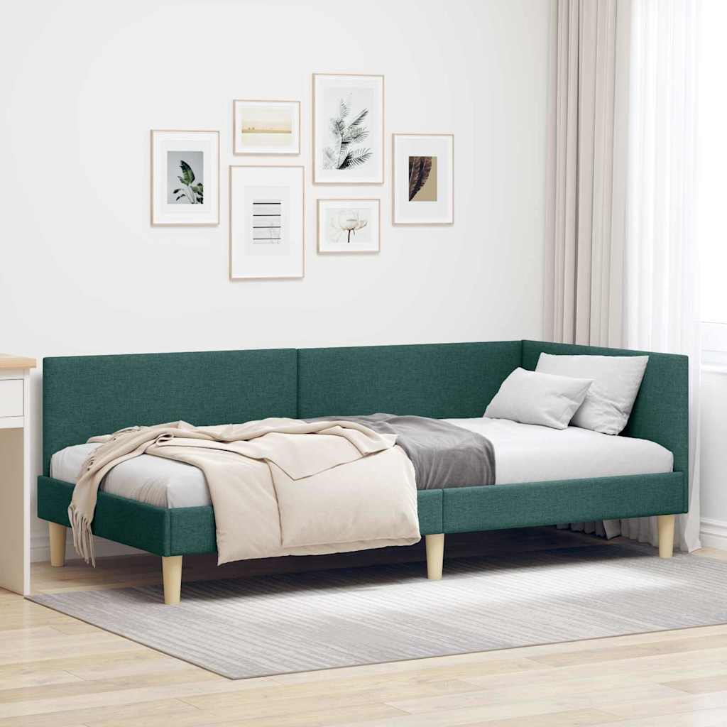 vidaXL Corner Bed Frame Dark Green 80 cm x 200 cm Fabric and Plywood