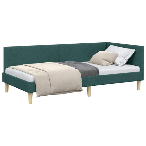 vidaXL Corner Bed Frame Dark Green 80 cm x 200 cm Fabric and Plywood