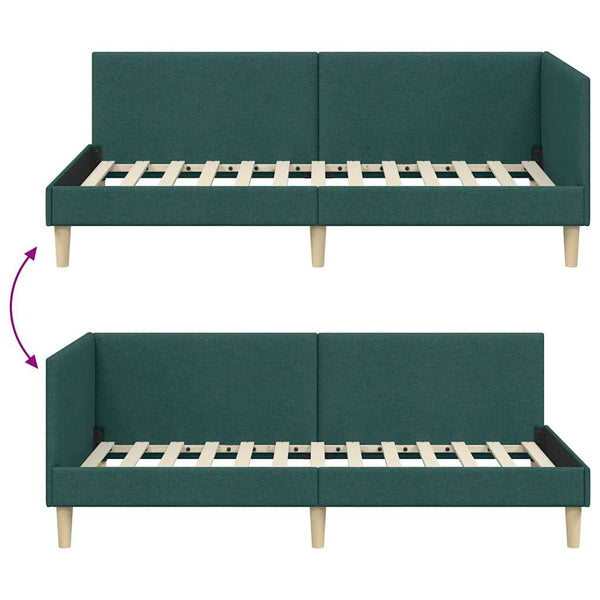 vidaXL Corner Bed Frame Dark Green 80 cm x 200 cm Fabric and Plywood