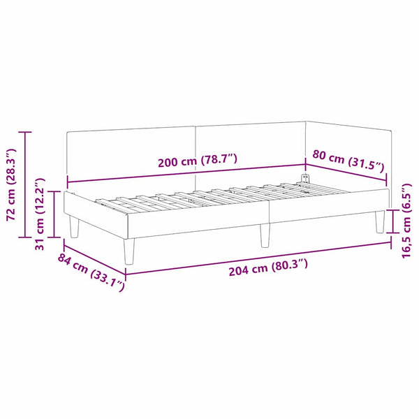 vidaXL Corner Bed Frame Taupe 80 cm x 200 cm Fabric and Plywood