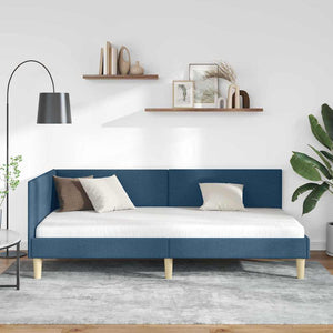 vidaXL Corner Bed Frame Blue 80 cm x 200 cm Fabric and Plywood