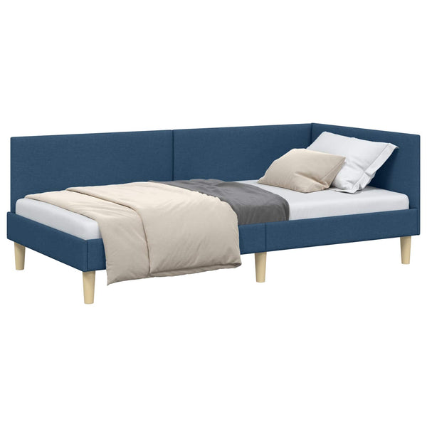 vidaXL Corner Bed Frame Blue 80 cm x 200 cm Fabric and Plywood