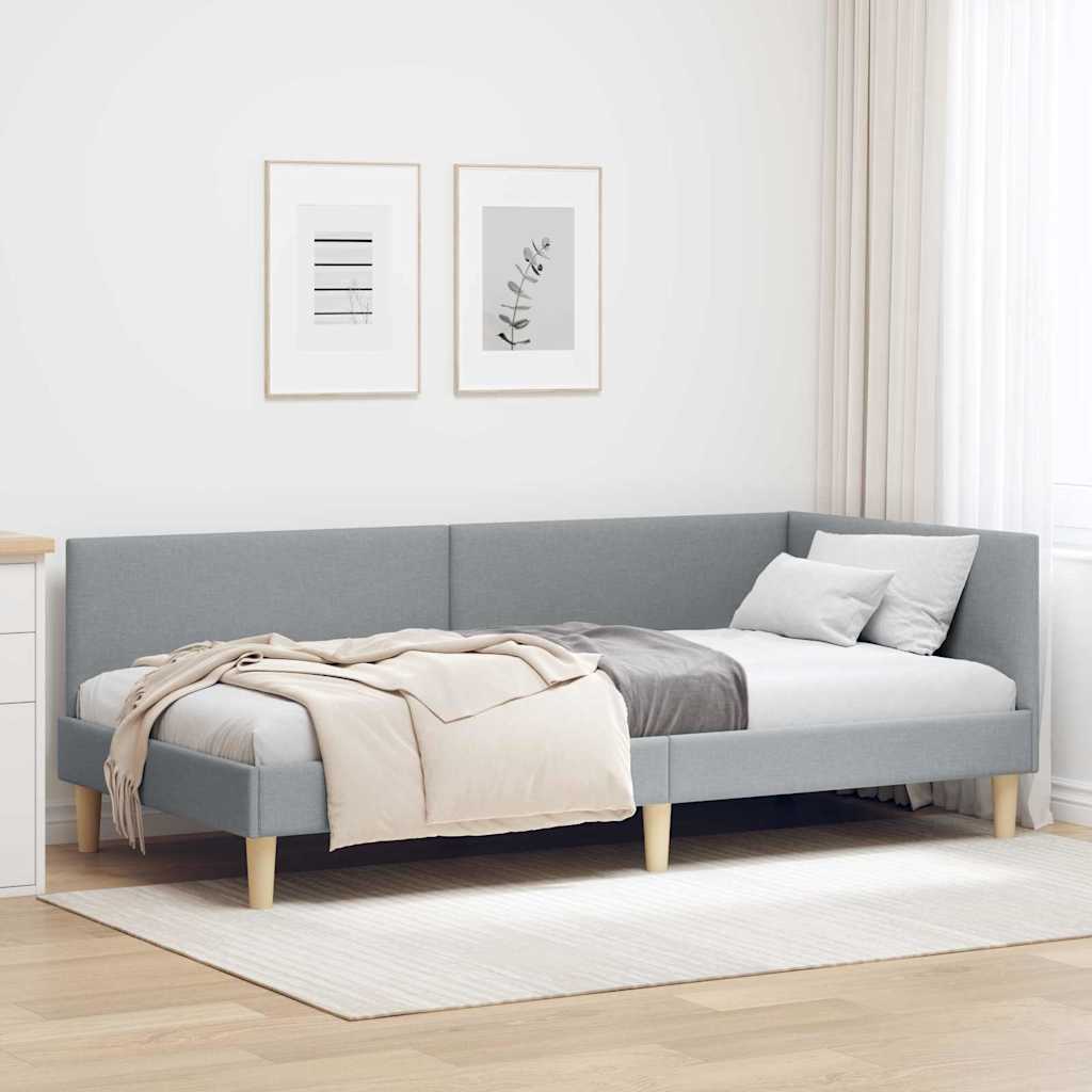 vidaXL Corner Bed Frame Light Grey 90 cm x 190 cm Fabric and Plywood