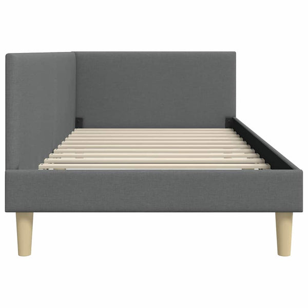 vidaXL Corner Bed Frame Dark Grey 90 cm x 190 cm Fabric and Plywood